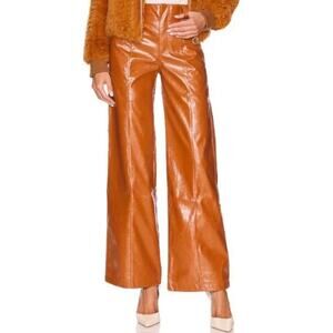 Free People Star Crossed Lovers Vegan Leather Straight Leg Pants Size 2 Brown